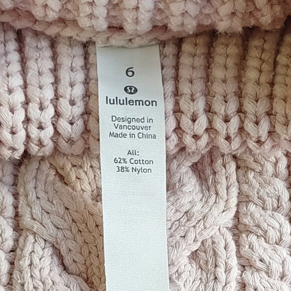 Lululemon Bring the Cozy Pink Chunky Cable Knit Sweater High Neck Boho Size 6 - Picture 8 of 10